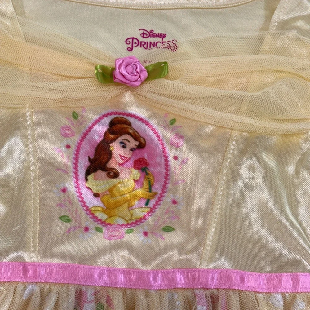 Disney Princess Belle Nightgown Kids 4T Yellow Floral Mesh Overlay Princesscore - Picture 2 of 6